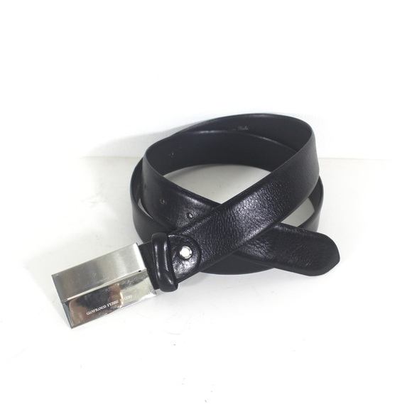 Italian Black Leather Men’s Belt Silver Buckle - Picture 2 of 10